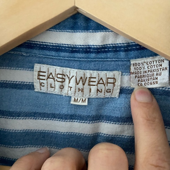 Vintage Western Cut Off Sleeve Nautical Blue White 90’s Striped Button Down Vest - Picture 3 of 4